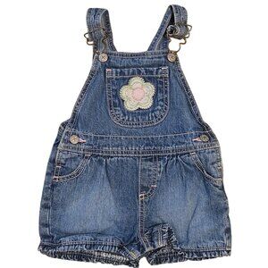 OshKosh Bgosh Infant Girls Denim Overalls Shortalls 18 Months Flower Embroidery